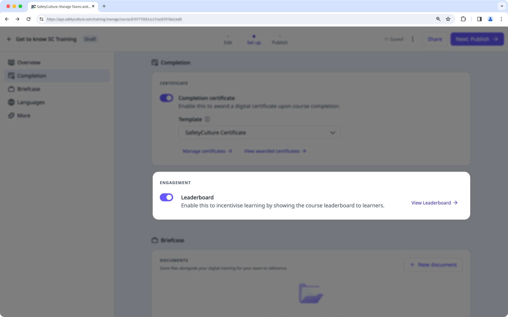 Active la tabla de clasificación del curso a través de la aplicación web.