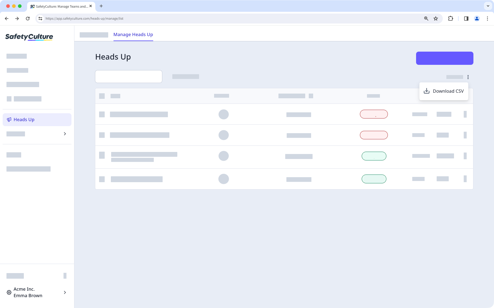 Descargue listas de Avisos a CSV a través de la aplicación web.