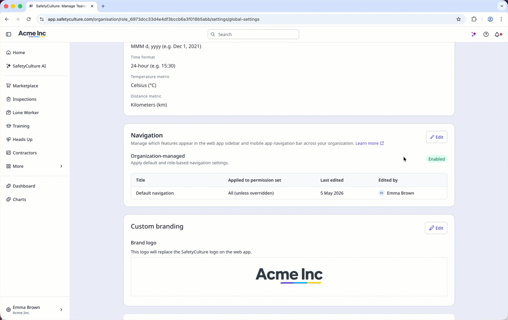Edit the navigation in organization settings.