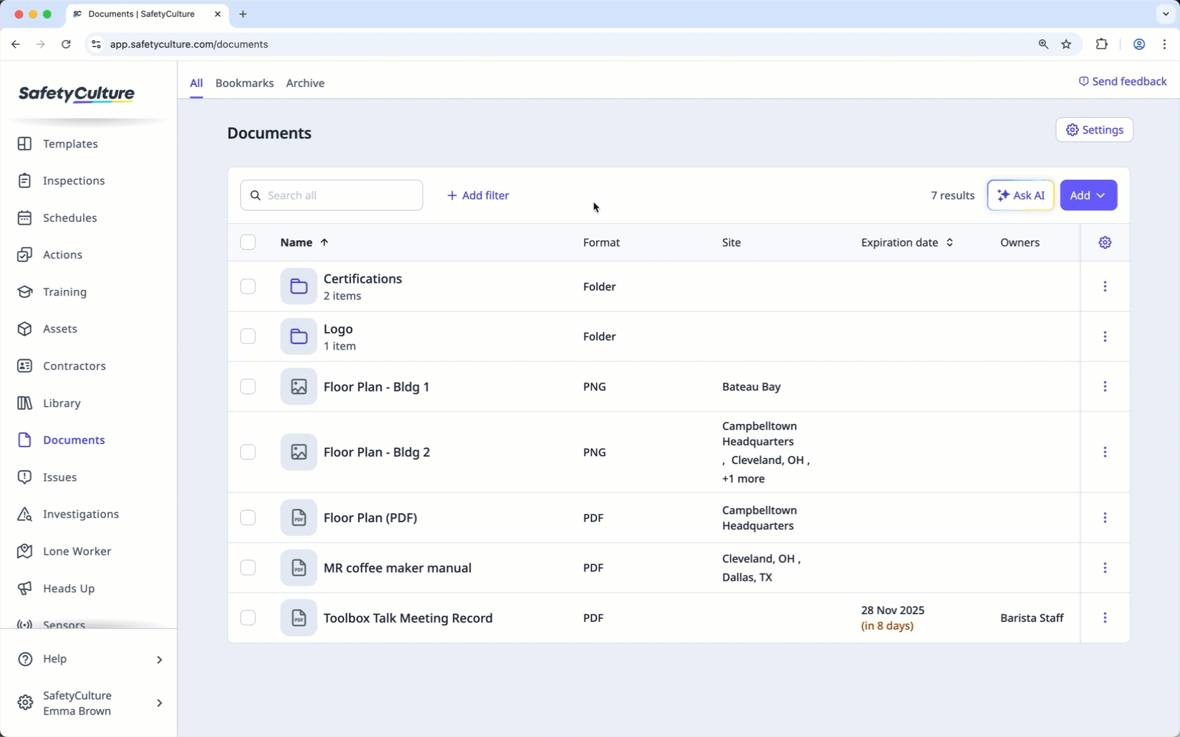 Filtrer des fichiers par site à partir de l'application Web.