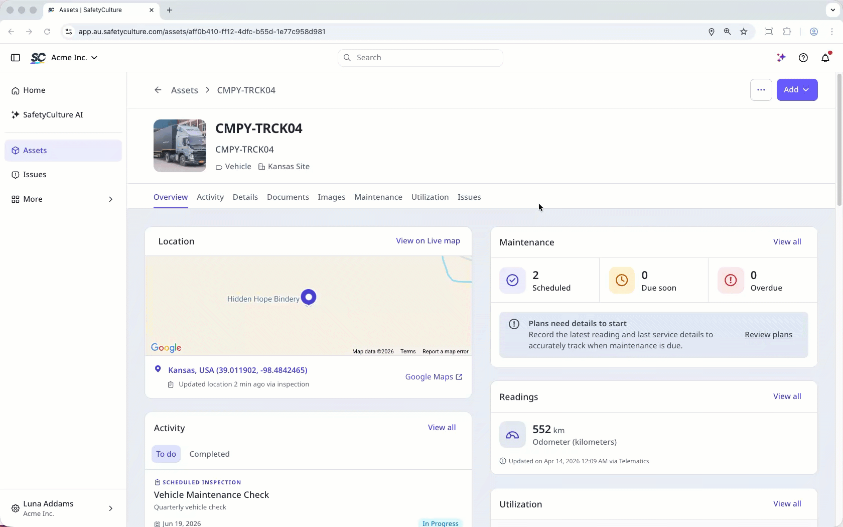 To report an issue from the asset, click "Add" on the upper-right of the page. Select "report issue."