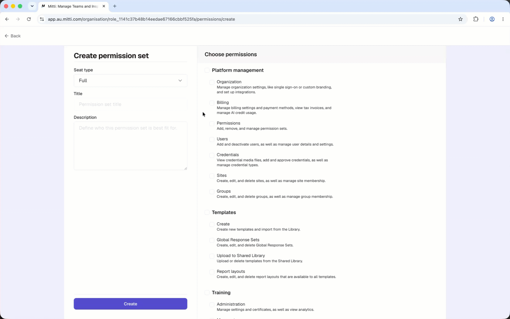 Create a new permission set via the web app.