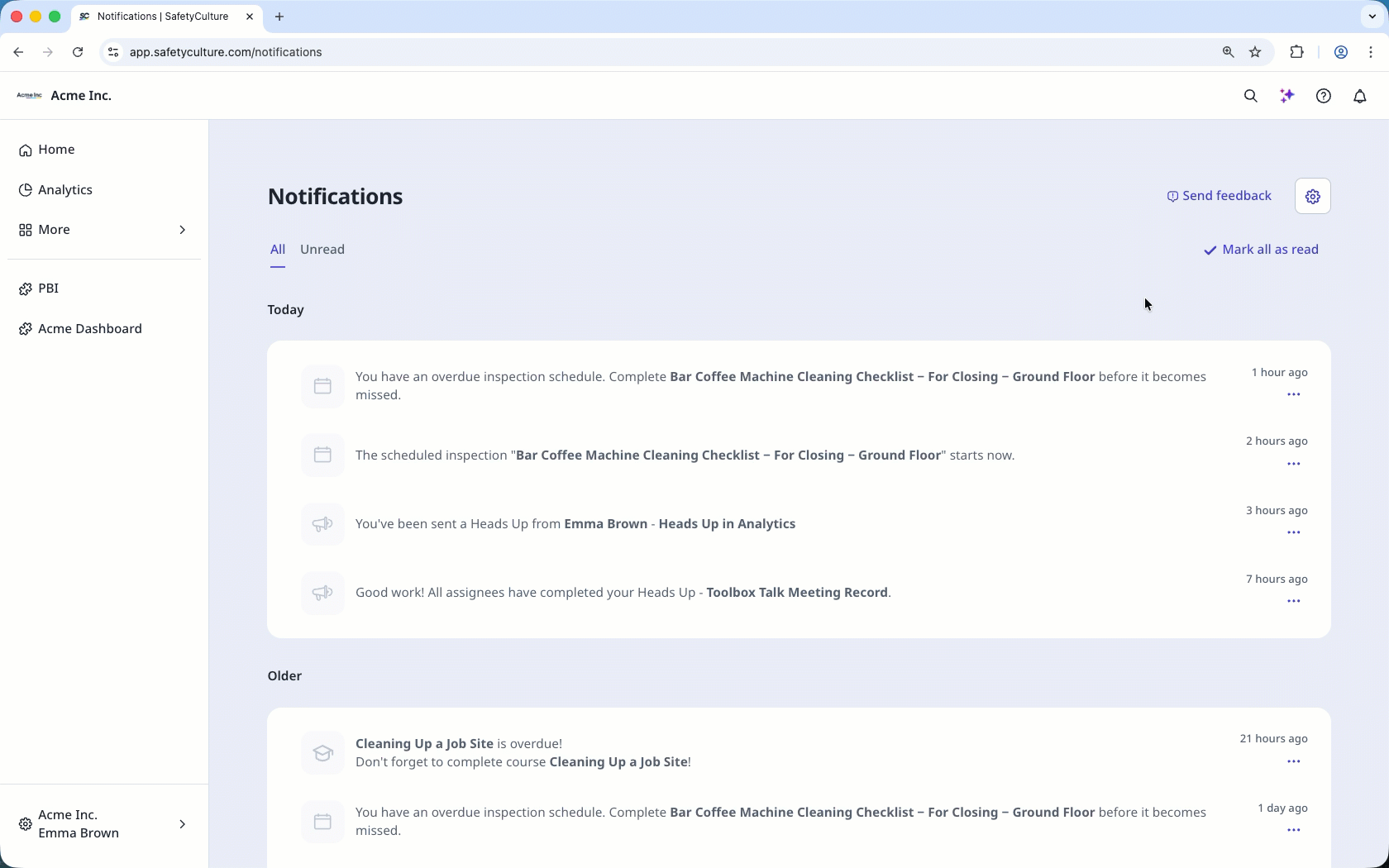 Marque una sola notificación como no leída y seleccione «Marcar todo como leído» para borrar todas las notificaciones.