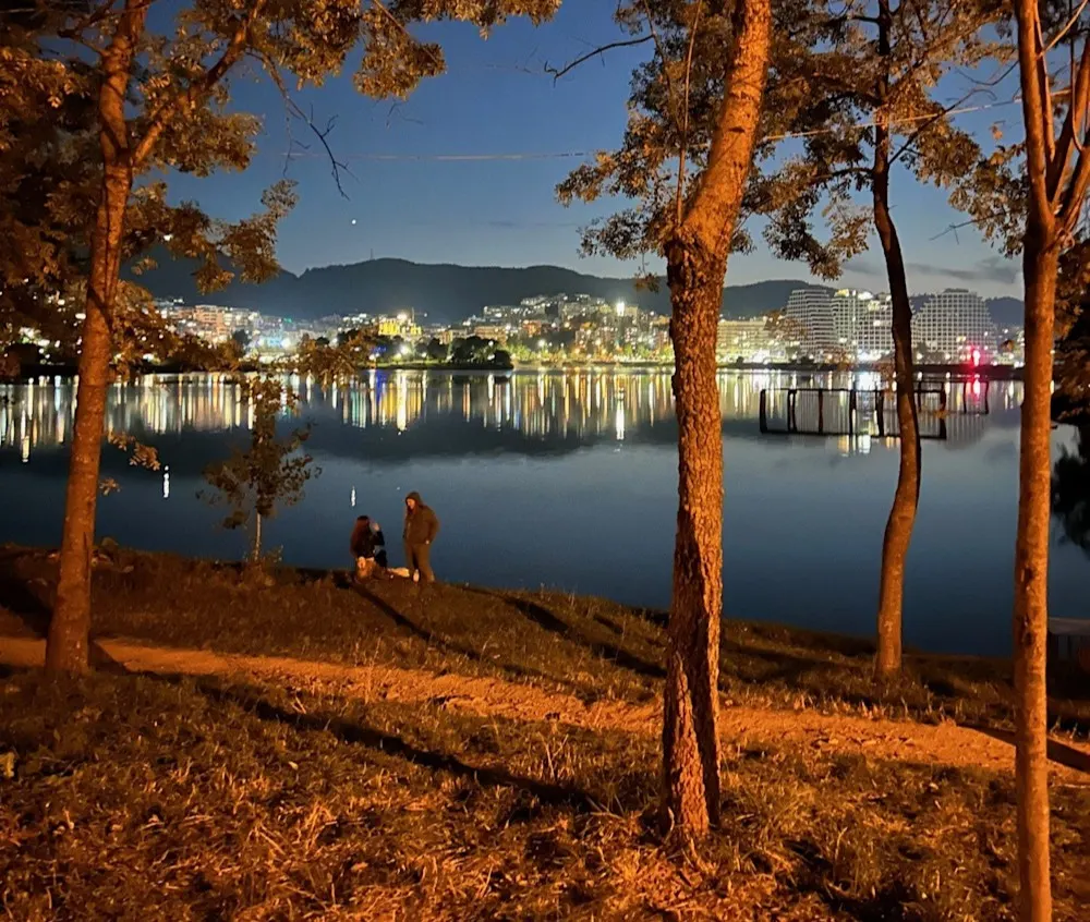 A favorite sunset stroll: the artificial lake near my home.