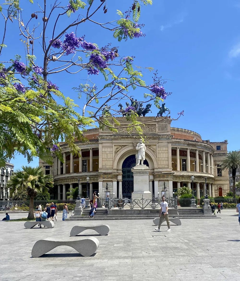 Teatro Politeama’s plaza is a vibrant, welcoming spot in central Palermo.