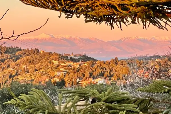 The view from Leena's garden at sunset.