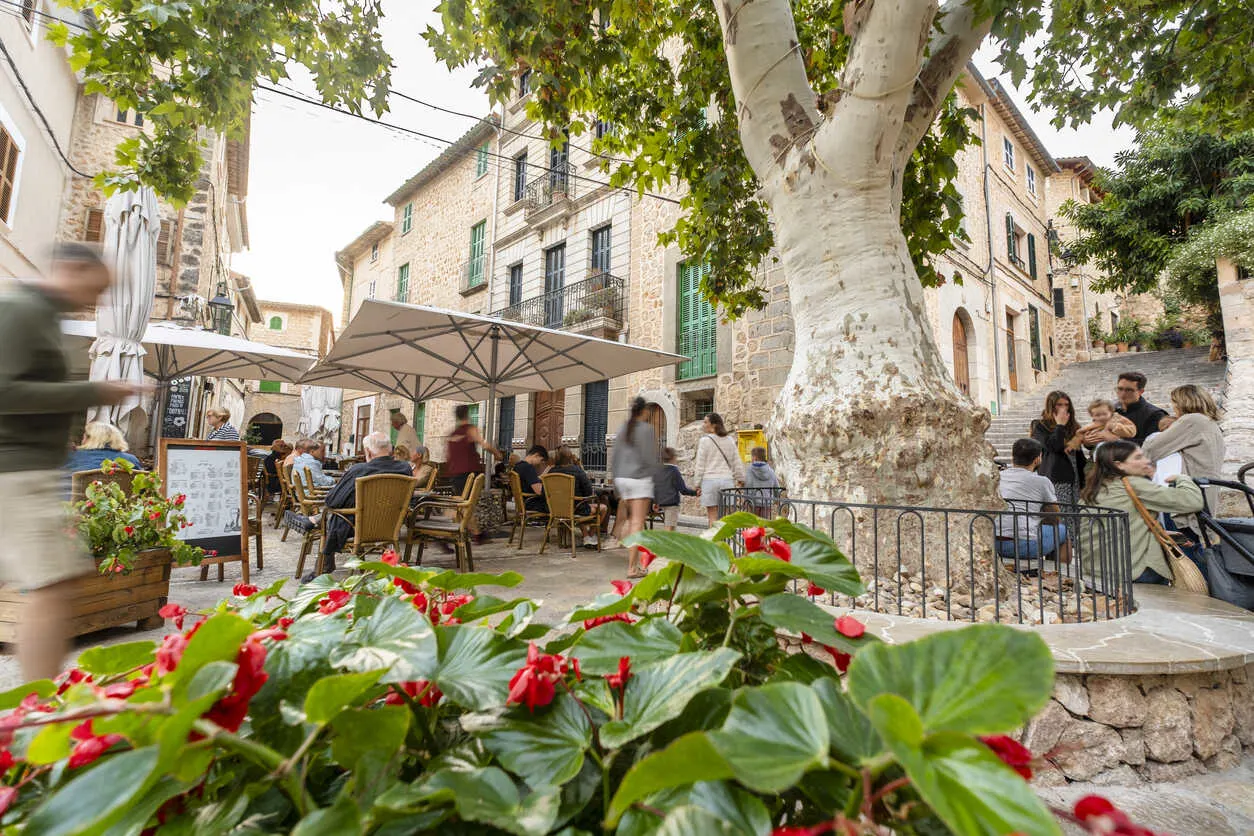 Relax at a cozy café in Fornalutx, amidst the picturesque streets.
