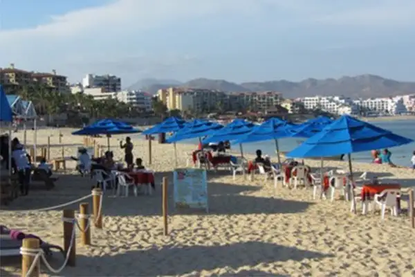 Medano Beach in downtown Cabo San Lucas, a nice spot for swimming, sunbathing, and relaxing.