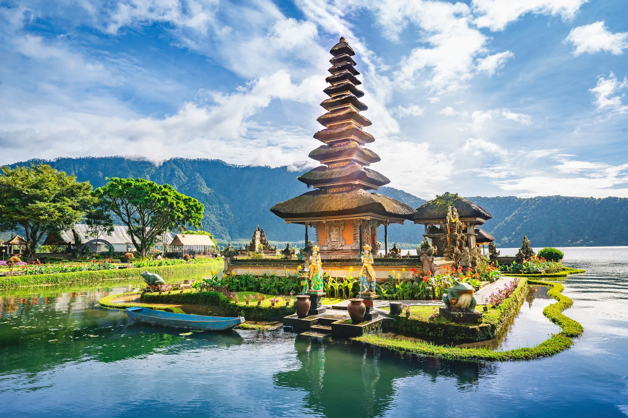 Pura Bratan sits on the shores of Lake Bratan in the Bedugul mountains.