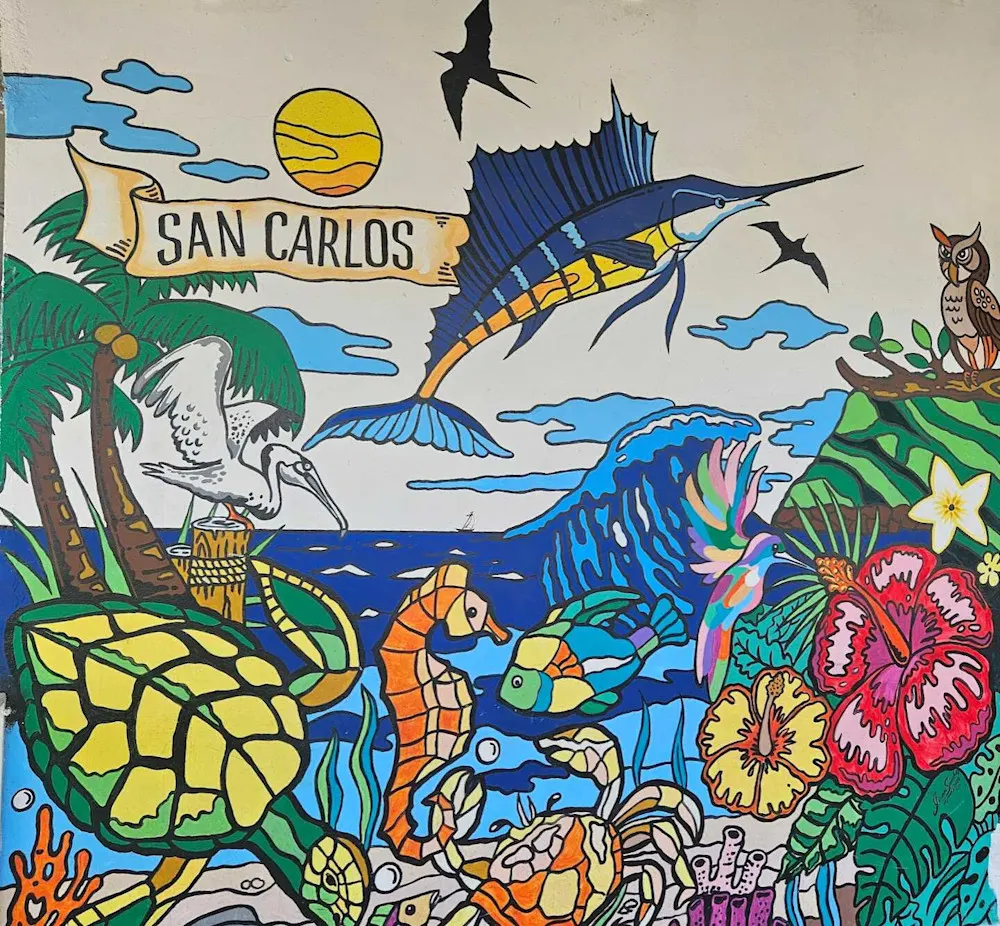 A colorful mural captures the spirit of small-town San Carlos.