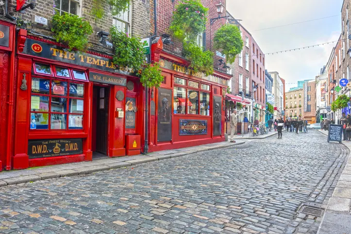 The iconic Temple Bar, a vibrant hub of culture and nightlife in the heart of Dublin.