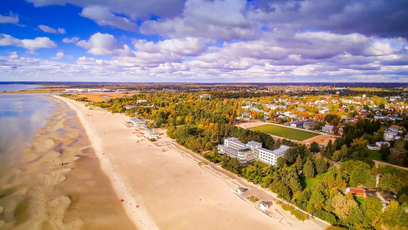 Aerial view of Pärnu, Estonia’s serene seaside retreat.