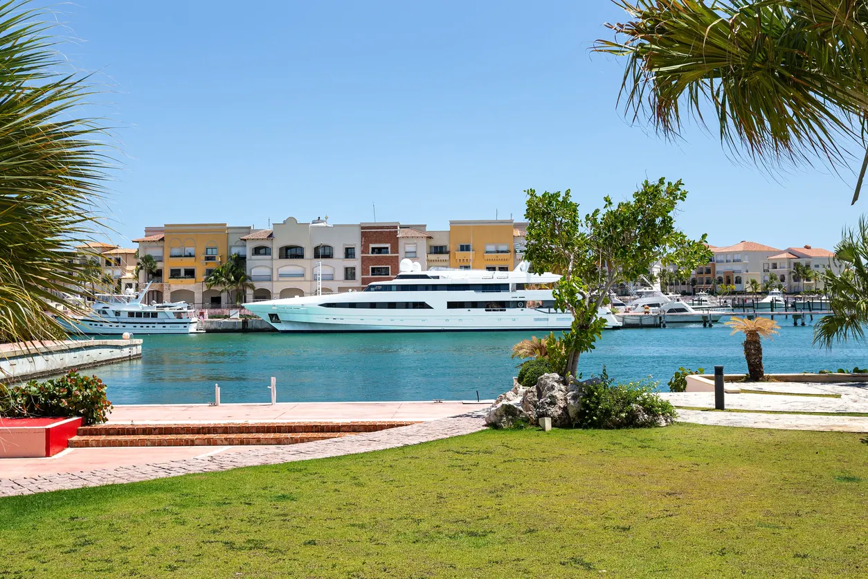 Luxury yachts docked at Cap Cana Marina.