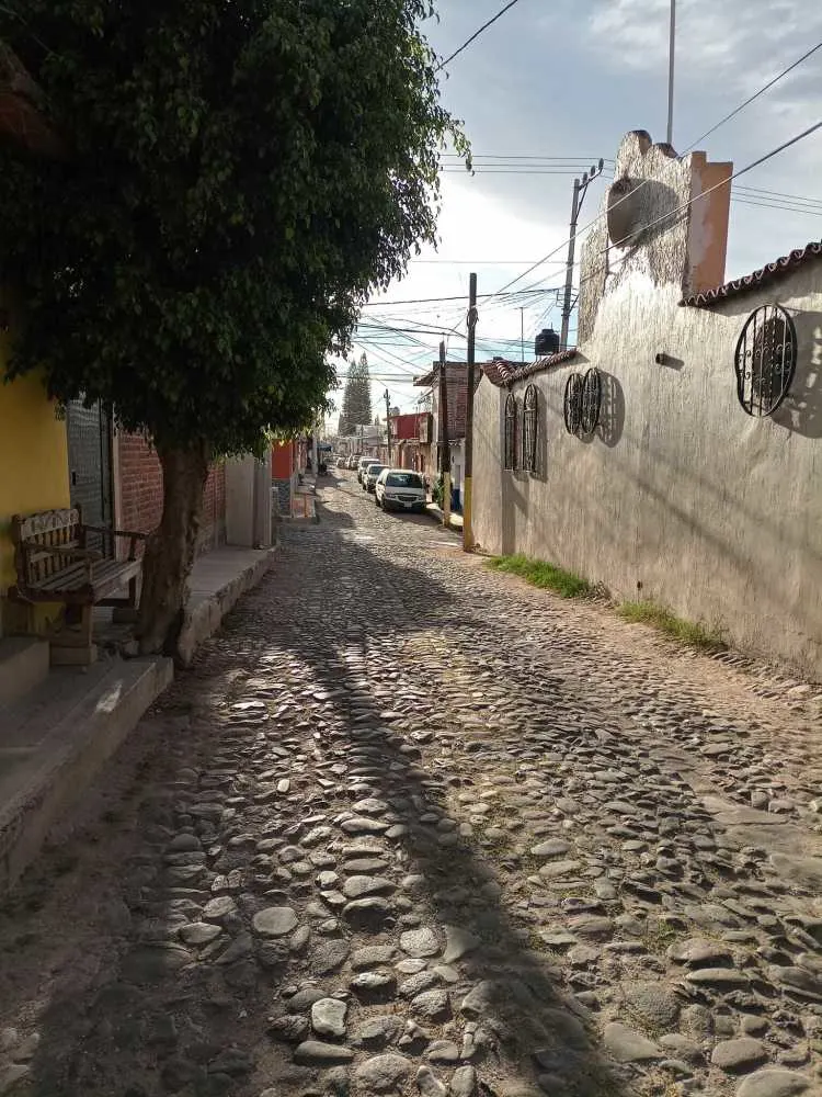 Cobblestone streets in San Antonio Tlayacapan. 