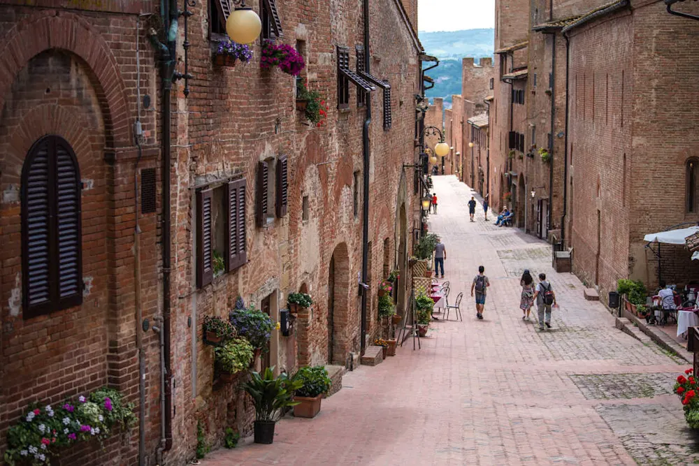 Affordable apartments line Certaldo Alto’s red-brick streets