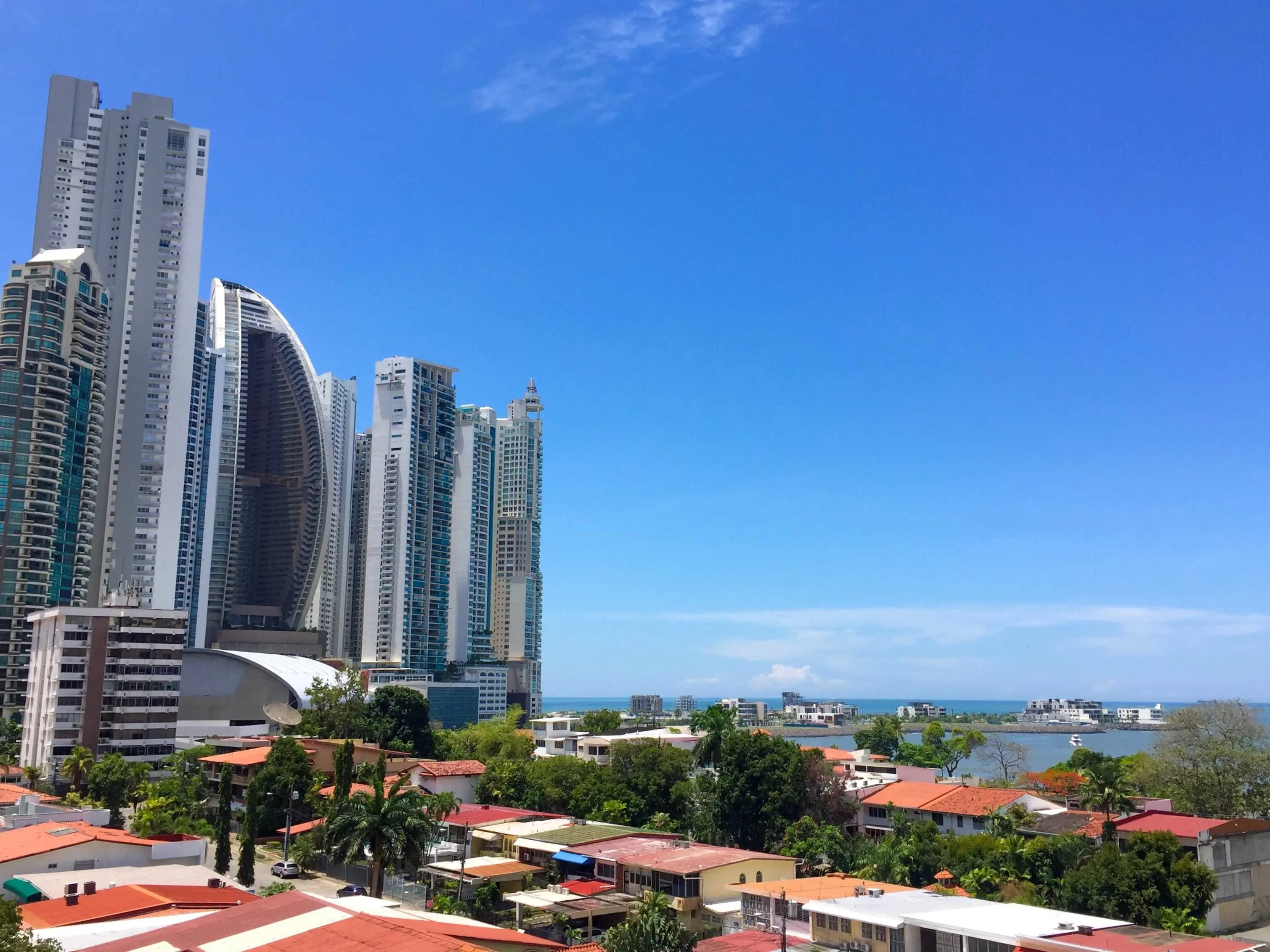 Stunning views of Panama Bay from Rosie's apartment balcony in Paitilla.