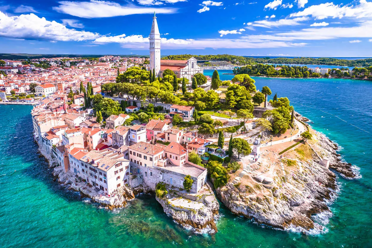 Rovinj’s old town juts into the Adriatic.