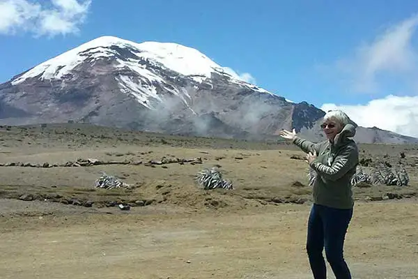 Donna was joined by her sister Laura and her friend Sandy (posing here in front of Chimborazo). ©Sandy Dodge