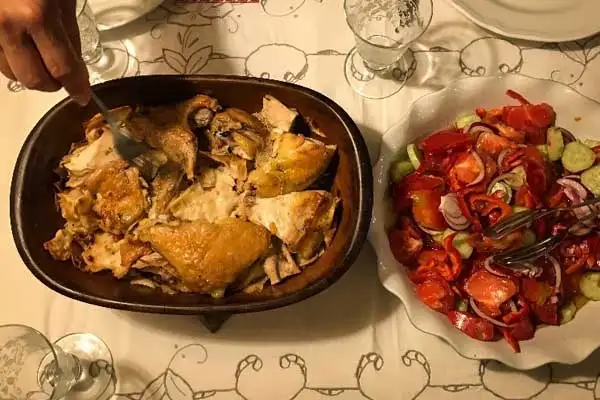 Mlinci with chicken salad, Zagreb.