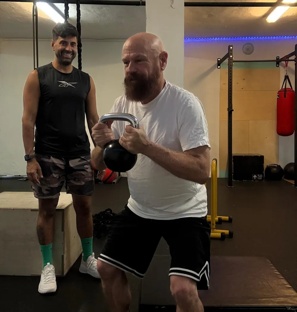 Jeffrey works out with his trainer Javi four days a week in Madrid.