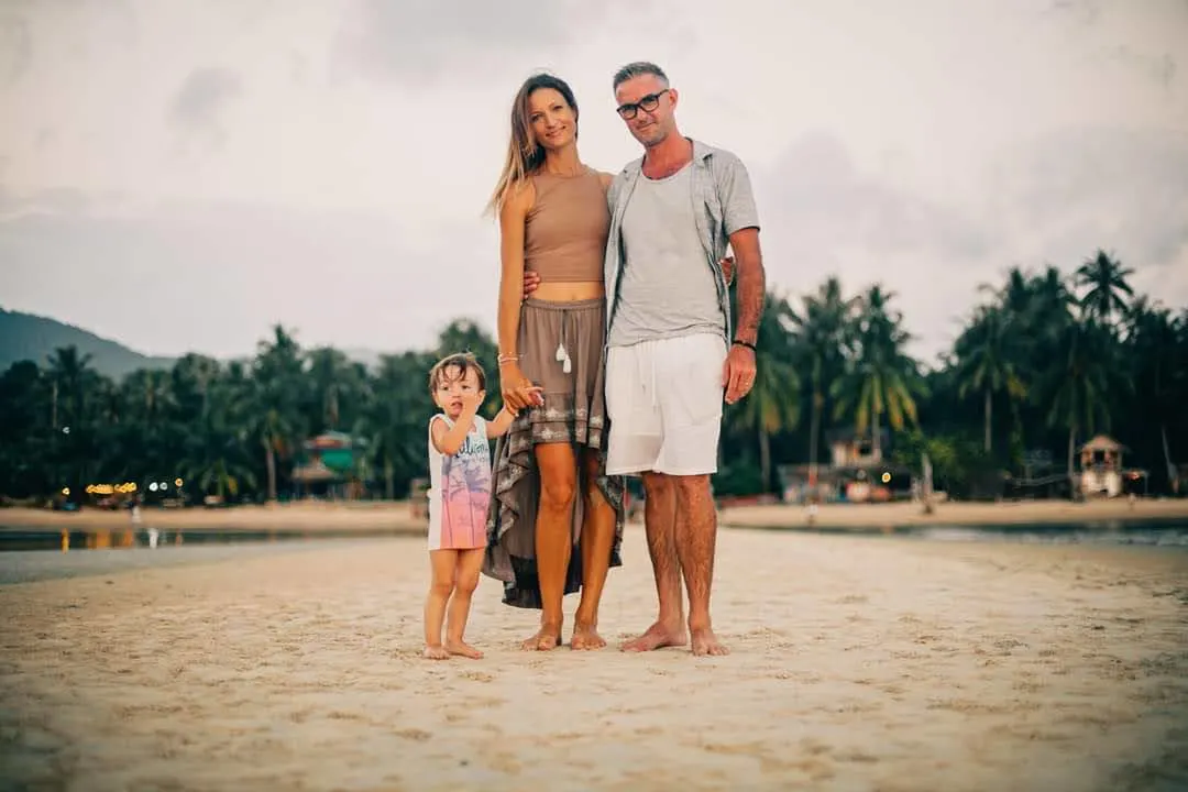 A beach day on Koh Phangan for Kaila, Fraser, and their son—island life at its best.