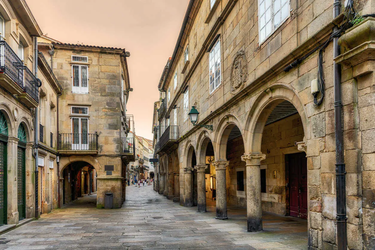 A stunning view of Santiago de Compostela's old town, with its historic architecture.