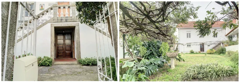 The gated entrance to my new home and the view of the rear of the house from the back garden.