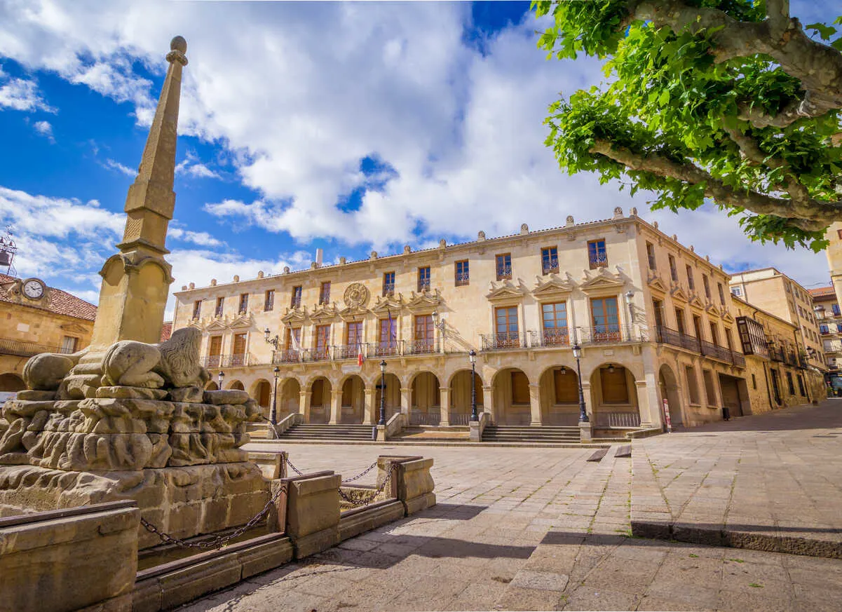 Historic Plaza Mayor in Soria, a charming blend of tradition and architecture in Northern Spain.