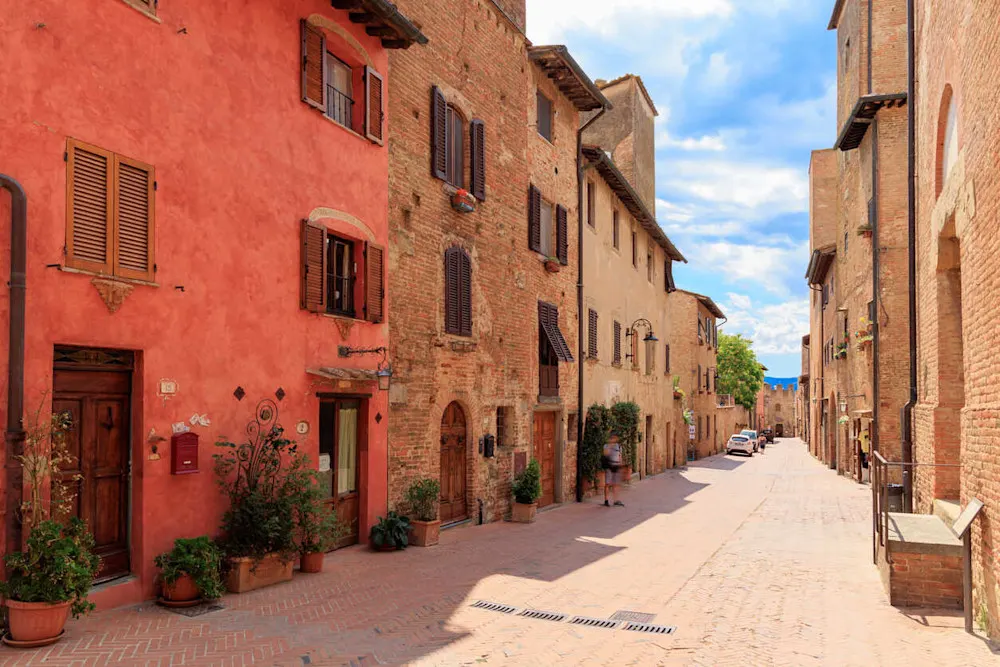 Cobblestone lanes wind through Certaldo Alto’s medieval core.