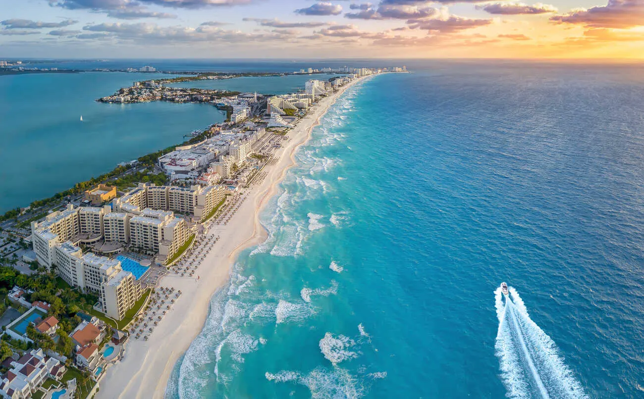 The rapid growth of Cancún, once just a coconut plantation and today a city of over a million people with an airport that saw over 30 million passengers last year.