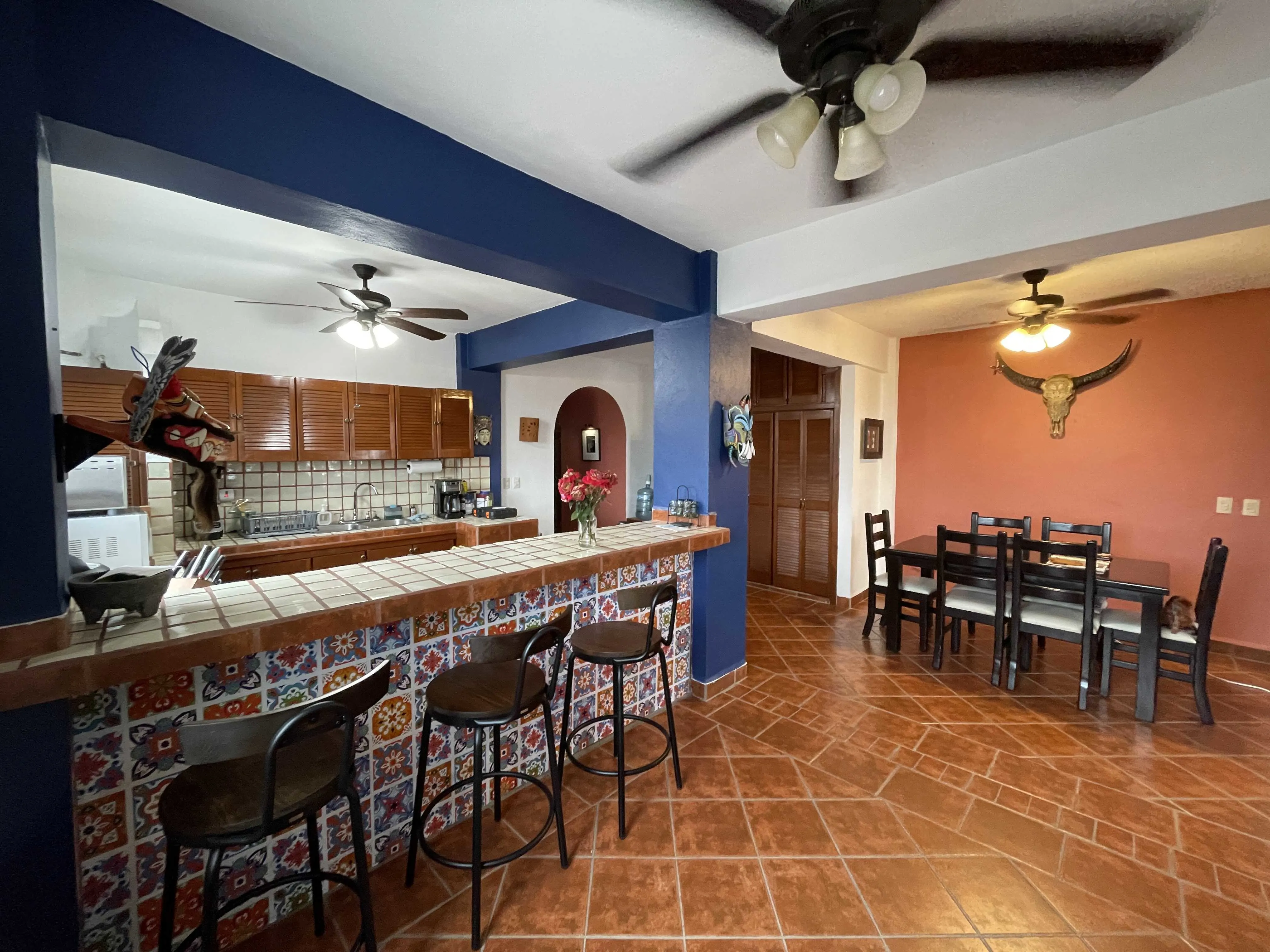 Our kitchen and dining area with beautiful terra cotta floors.