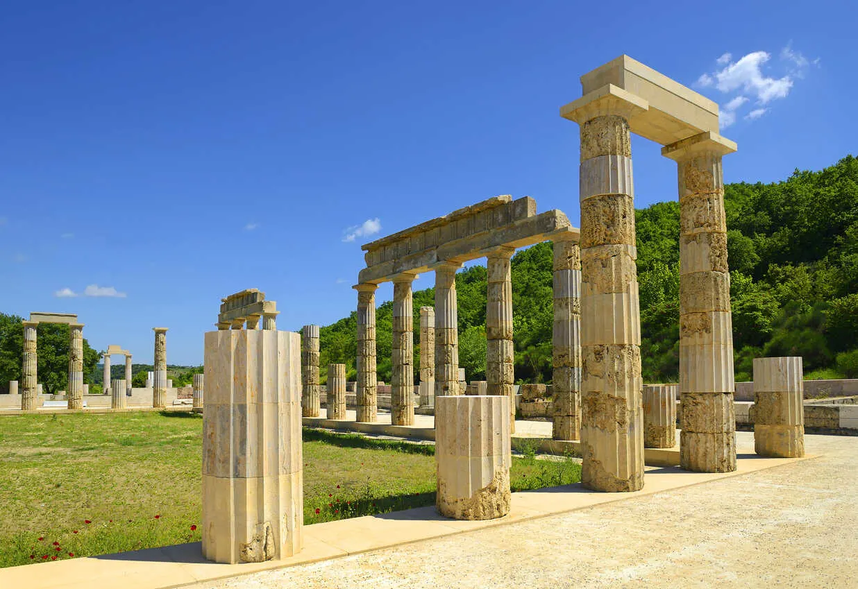 Restored splendor: The Palace of Aigai, a glimpse into ancient Macedonian grandeur.