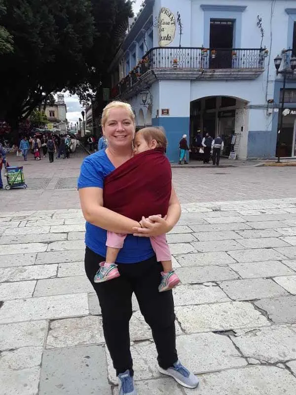 Carrying my daughter in a traditional wrap in the historic downtown of Veracruz. ©Sara Tyler
