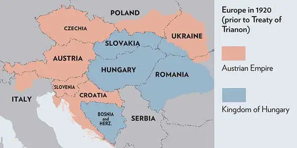 map showing hungary prior to treaty of trianon