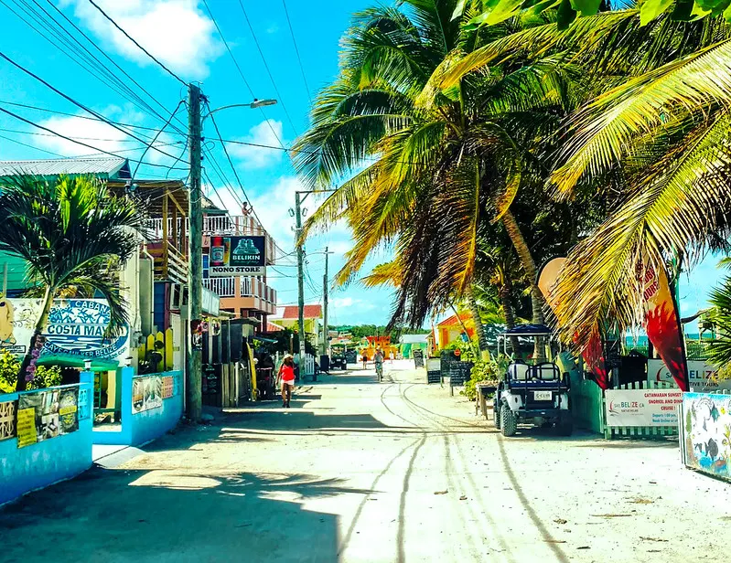 Stroll through the vibrant streets of Caye Caulker, Belize.