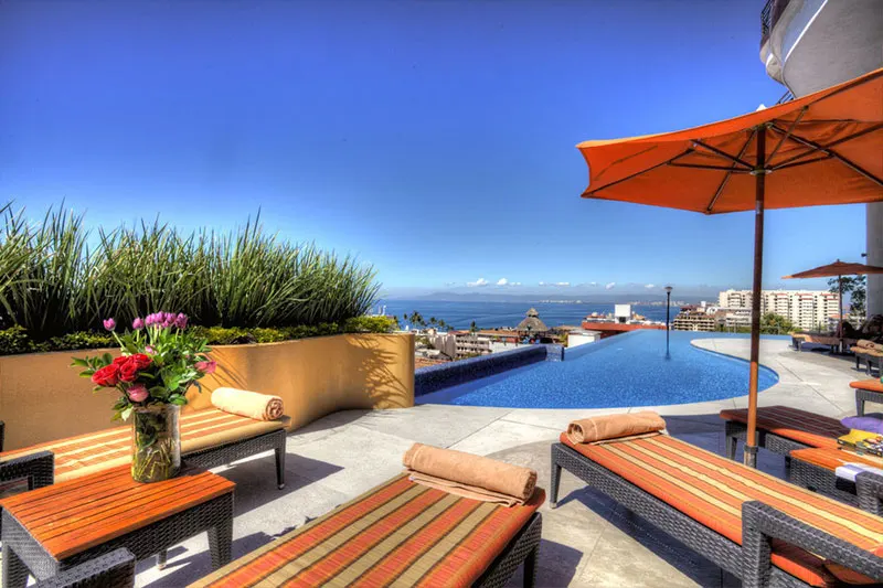 The rooftop pool in Casey and David’s community in Puerto Vallarta.