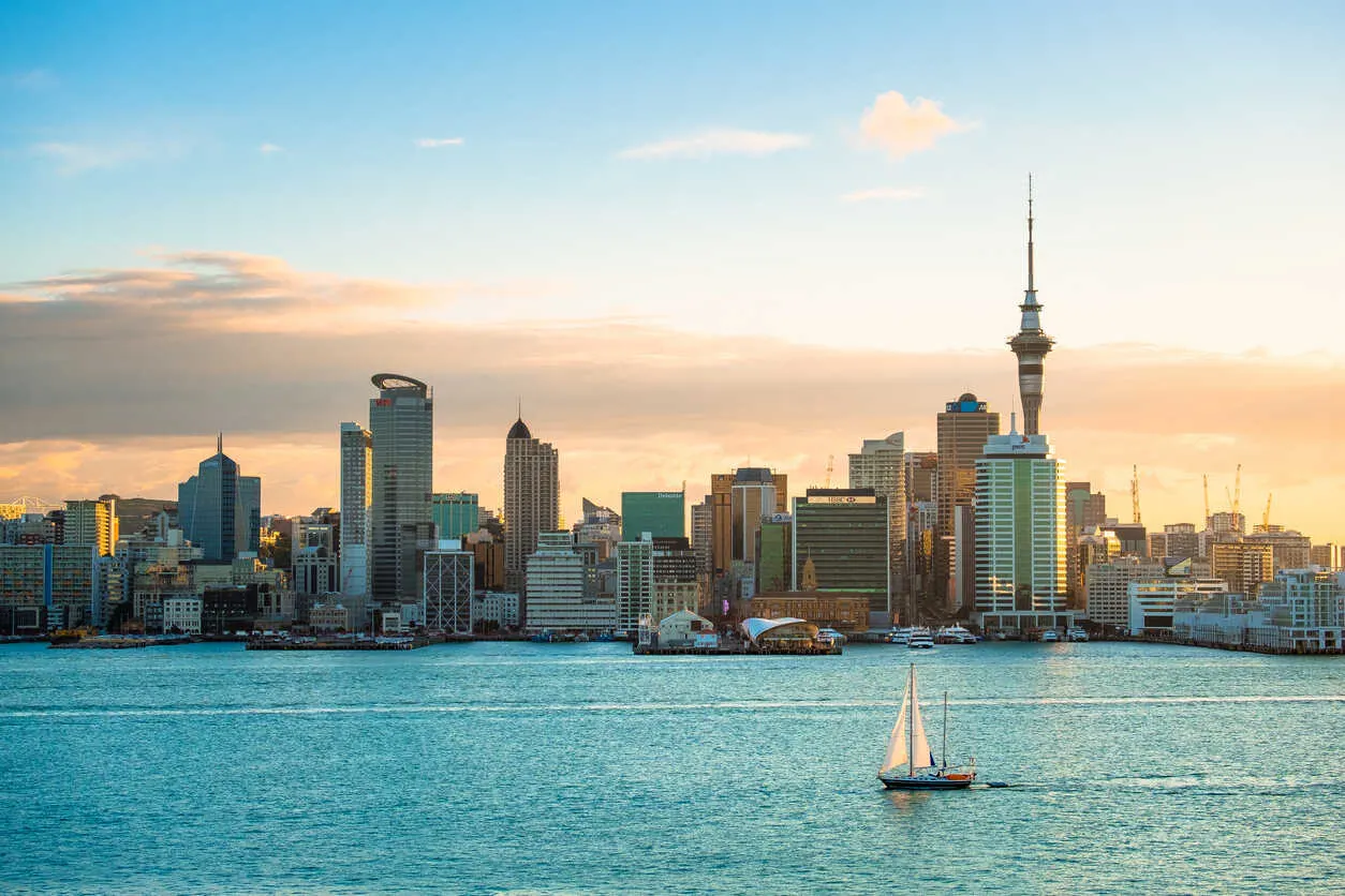 Auckland skyline: New Zealand's largest city blending urban life with natural surroundings.