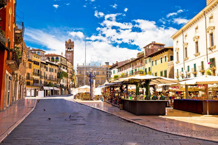 Piazza delle Erbe in Verona, a bustling market square rich with history and vibrant local life.