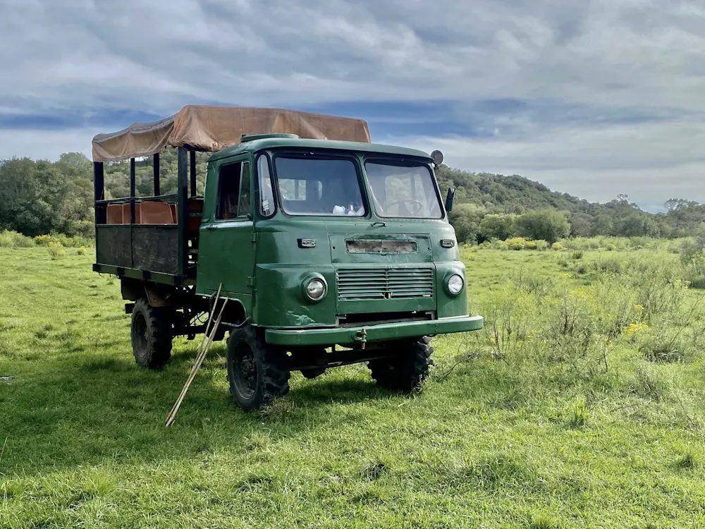 Posada Lunarejo’s rugged 4x4 tour truck, ready for canyon adventures.