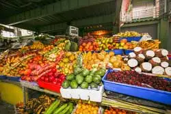 Noel and Rita shop at the local market in Cuenca, where prices are reasonable for organic fruits and vegetables.