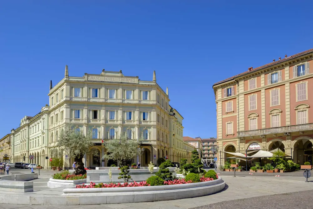 Piazza Italia, the heart of Acqui Terme, is a hub of local life and Roman history.