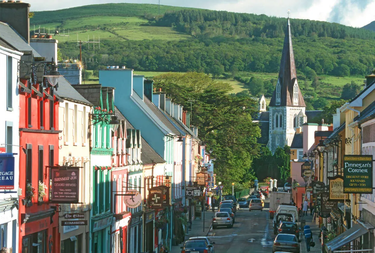 Colorful streets in southwest Ireland invite a slower pace of life.