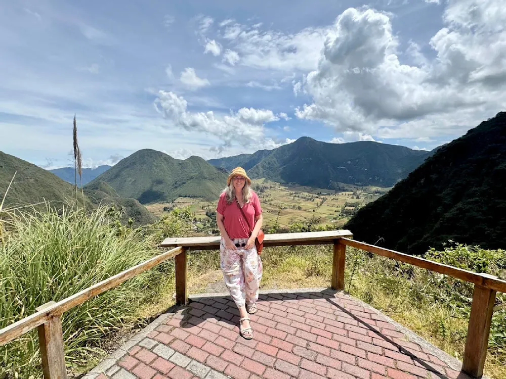 Leena enjoying the view over Pululagua’s lush volcanic crater.