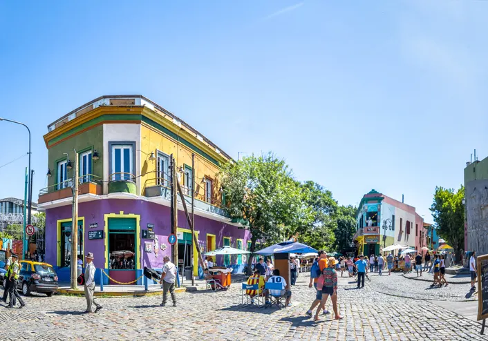 The colorful streets of La Boca in Buenos Aires, Argentina.