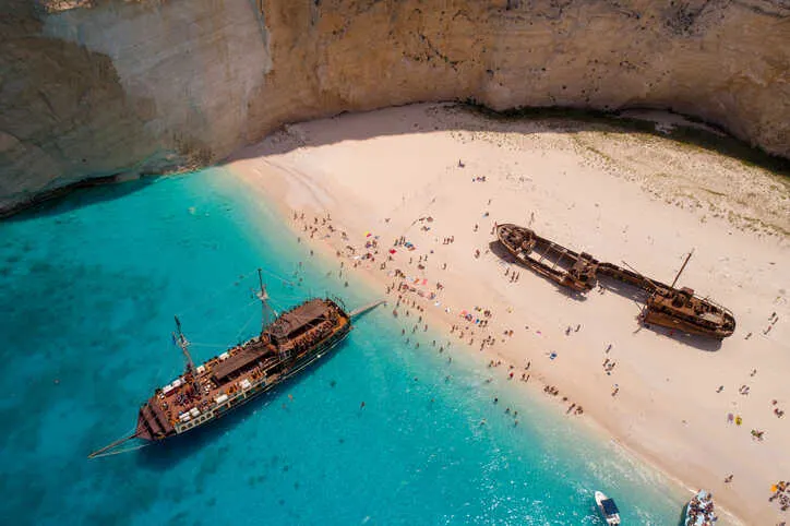 The iconic shipwreck on Navagio Beach. 