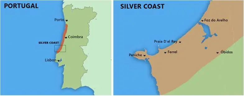 The Silver Coast stretches about 155 miles from about an hour north of Lisbon to Porto.