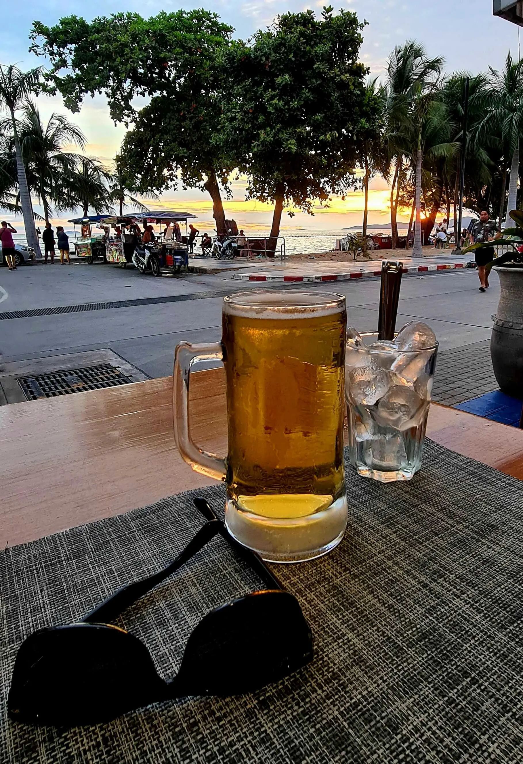 A cold drink at sunset on Jomtien Beach—a perfect way to end the day in Pattaya.