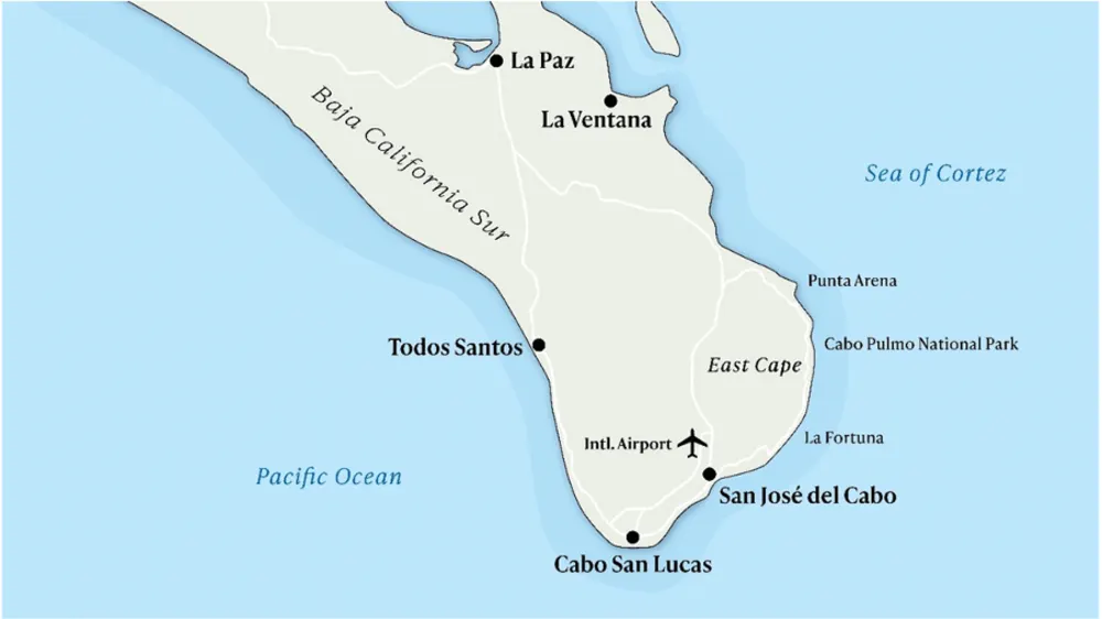 Los Cabos sits at the bottom of the Baja California peninsula and comprises the neighboring cities of Cabo San Lucas and San José del Cabo.