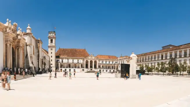 The main square of Coimbra University, a historic hub of academic excellence in Portugal.