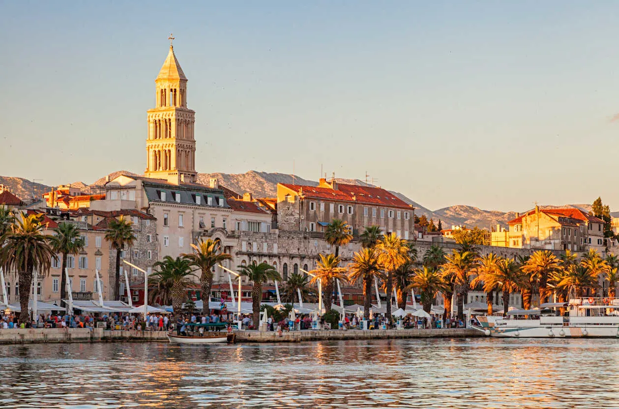 Evening light on Split’s waterfront, where ancient history meets lively cafés.